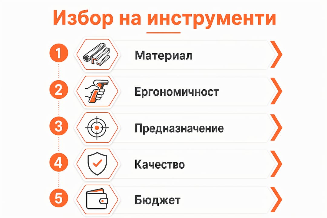 Инфографика с основните стъпки при избора на подходящи инструменти
