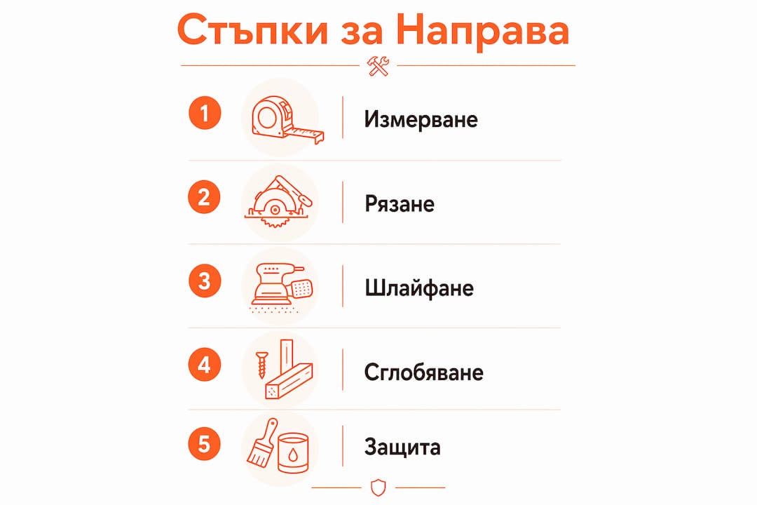Инфографика: как стъпка по стъпка да си направим дървена пейка