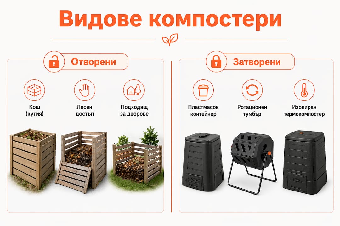 Инфографика с най-популярните видове компостери