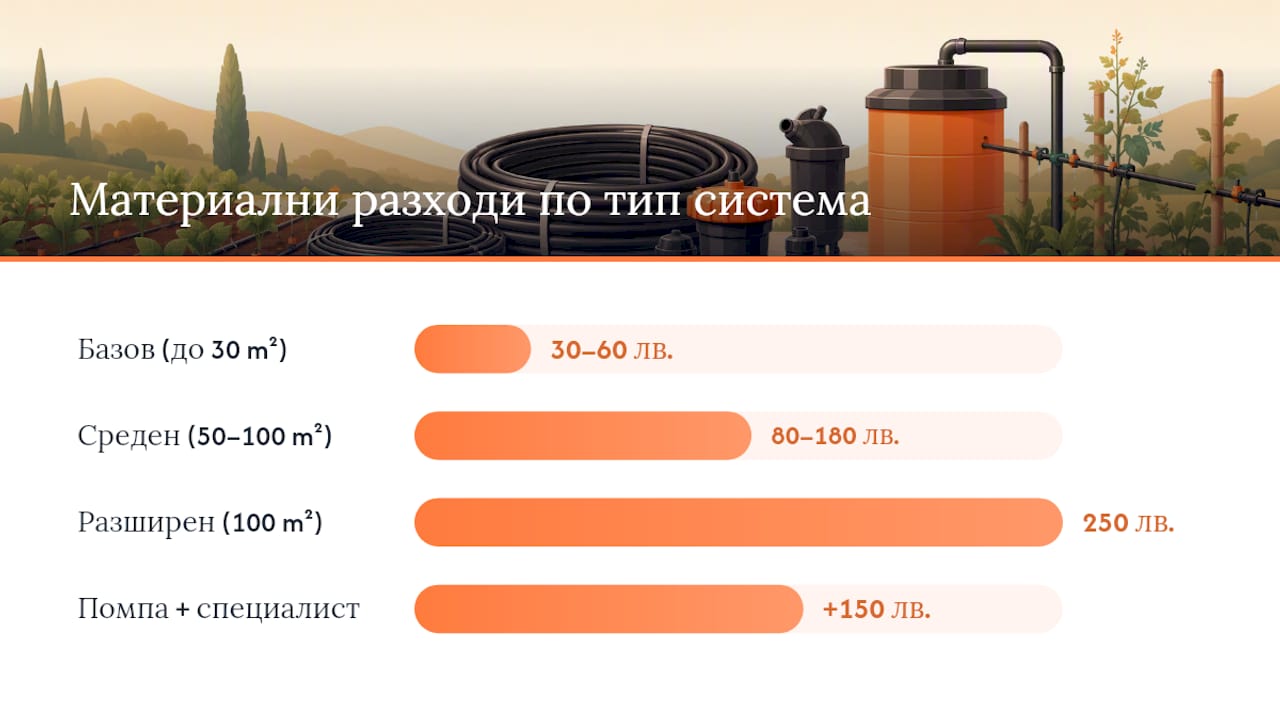 Графика на разходите и необходимото време за изграждане на капково напояване