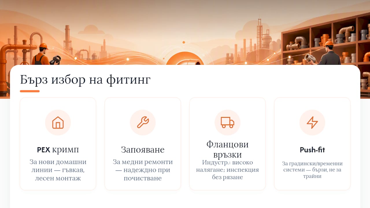 Сравнителна схема на различните видове фитинги според техните характеристики