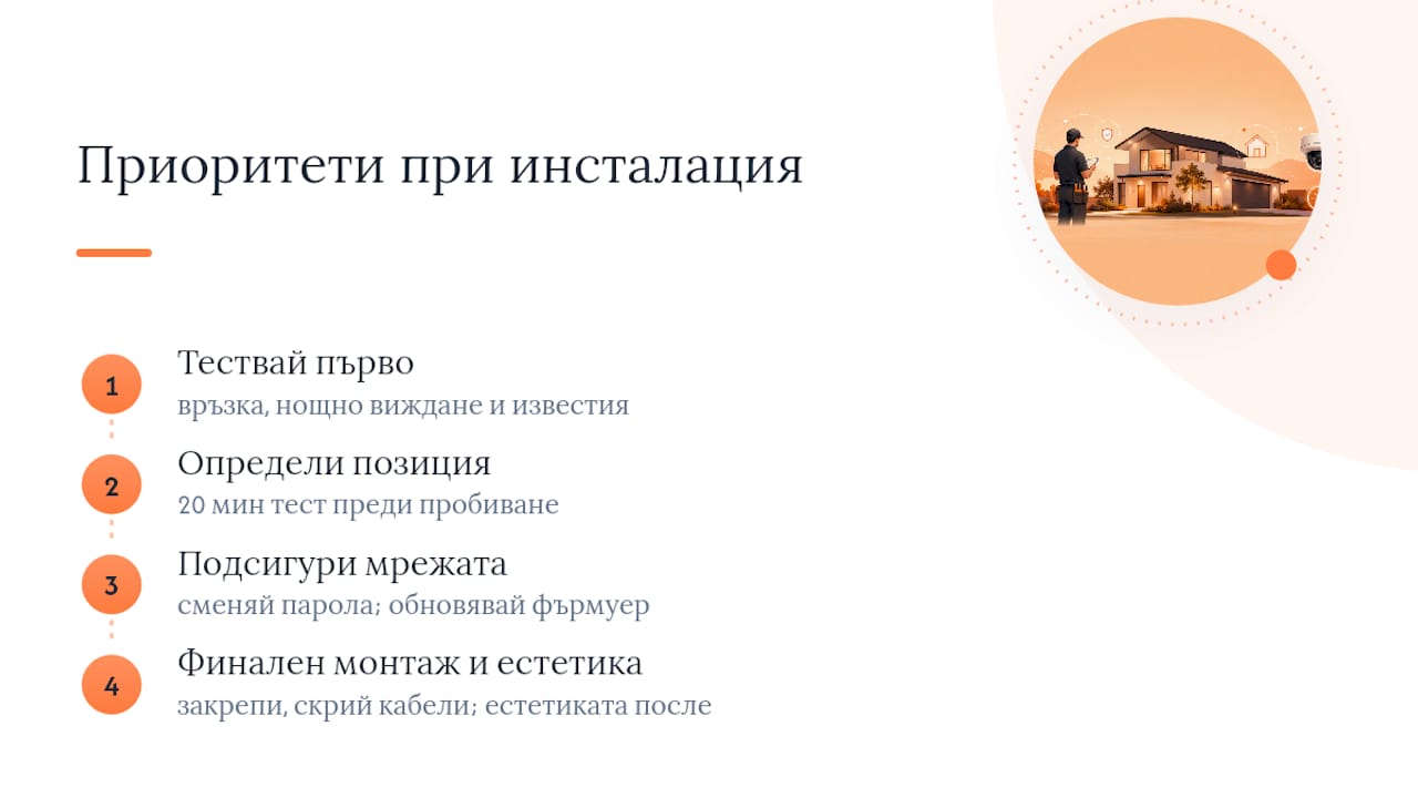 Схема с етапите на монтаж и приоритетите за сигурност