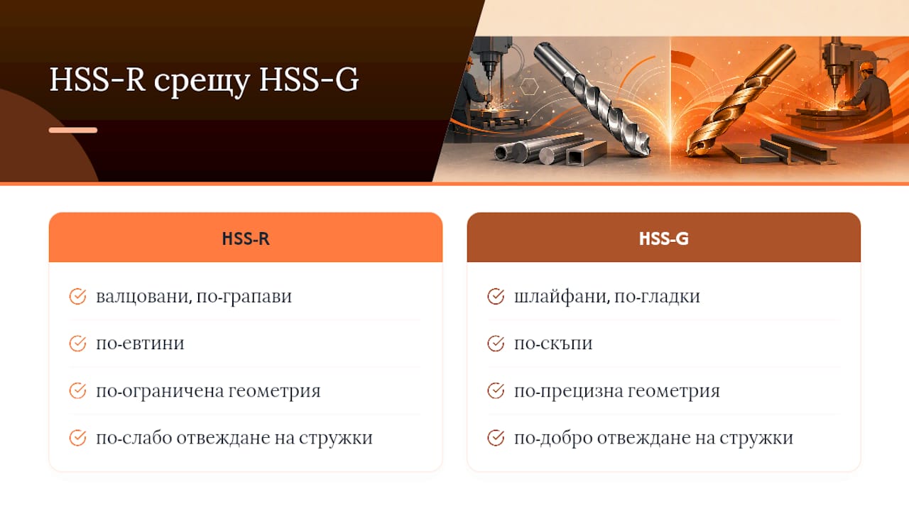Диаграма, сравняваща свредла HSS-R и HSS-G