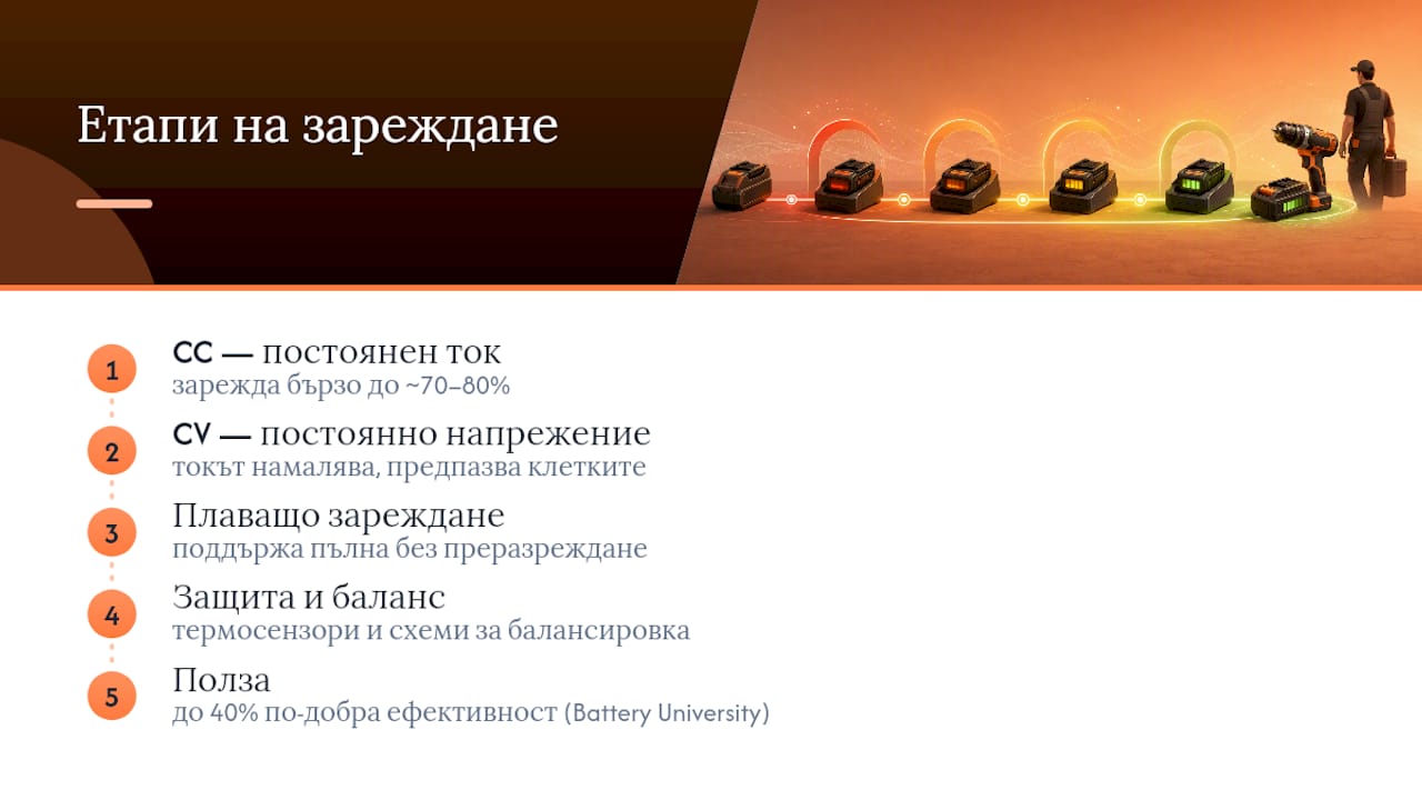 Какво е CC/CV зареждане и защо пази батерията — overview diagram