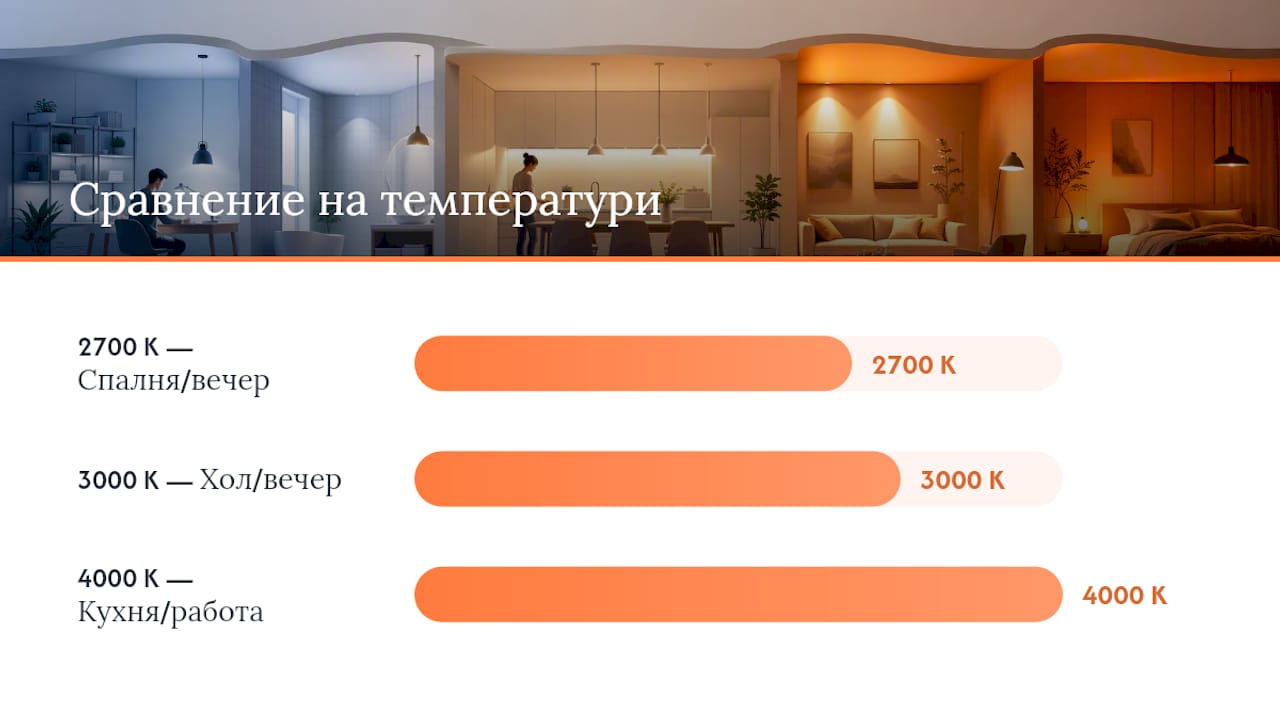 Сравнение между осветление с 2700K и 4000K