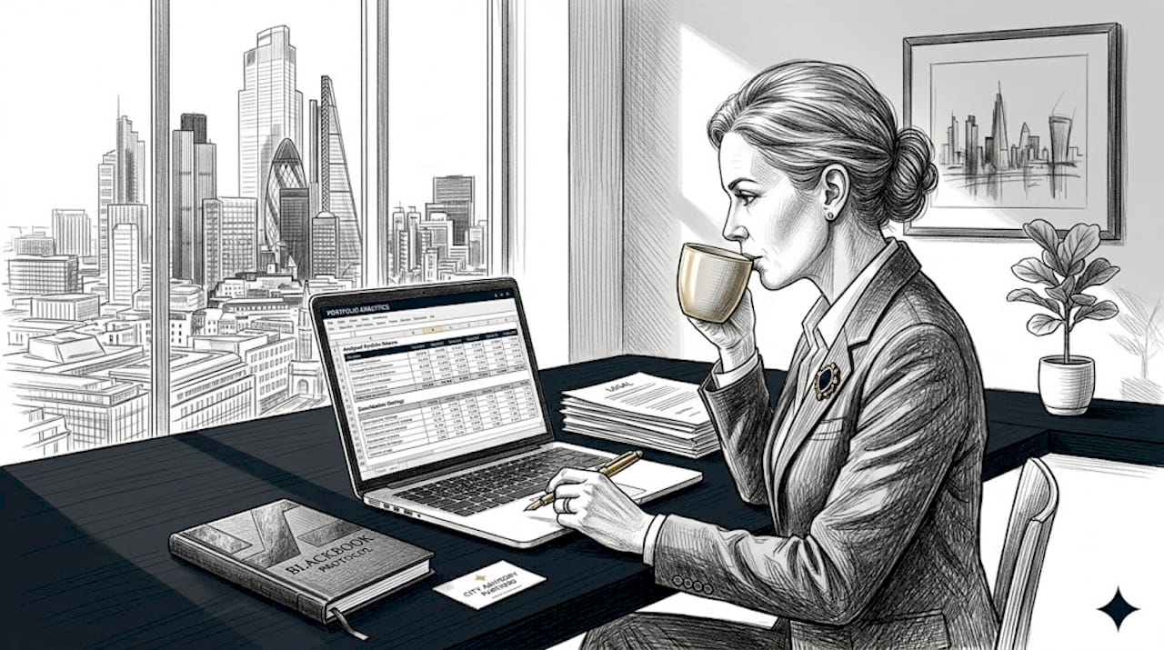 Financial adviser reviewing portfolio at desk