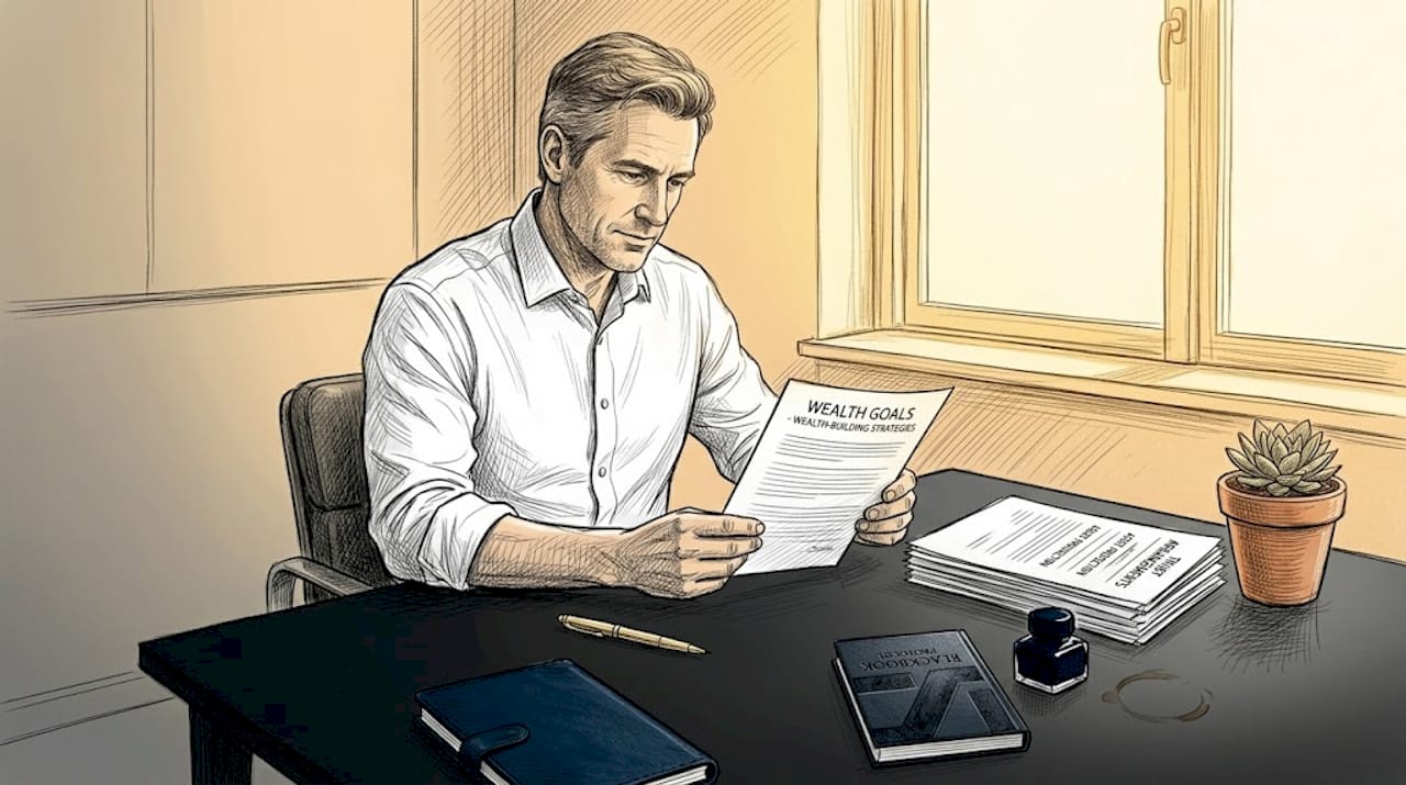 Business owner reviewing wealth goals document