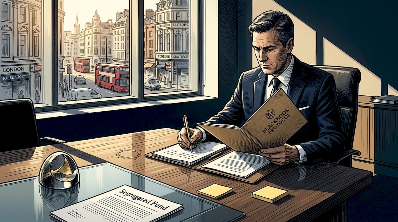 Manager reviews portfolios in office scene