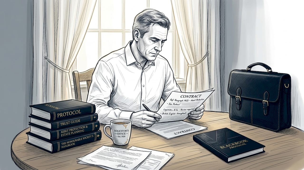 Solicitor reviewing contract at kitchen table