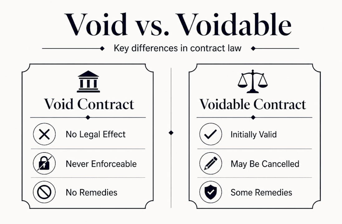 Infographic comparing void and voidable contracts