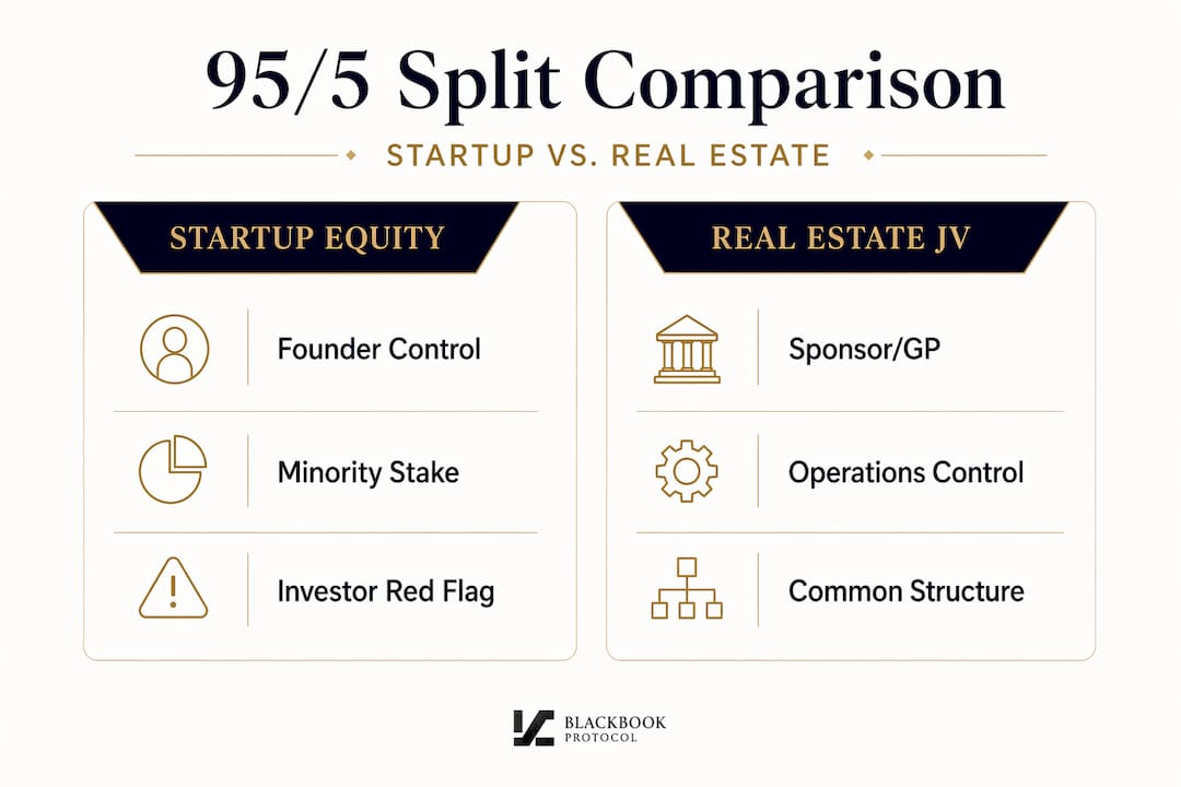 Infographic comparing startup and real estate 95/5 splits