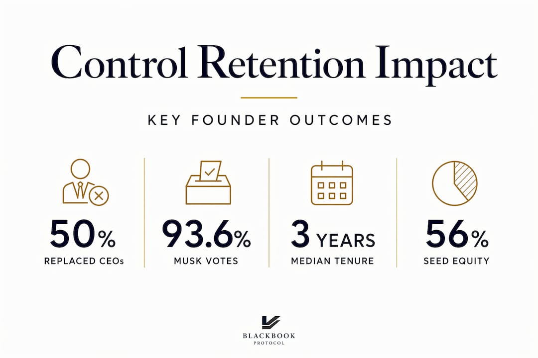 Infographic with founder control retention impact stats