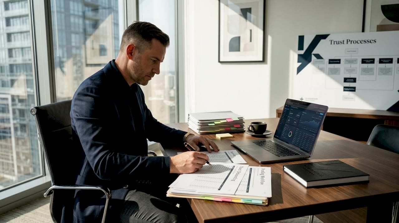 Advisor reviewing fiduciary workflow documents