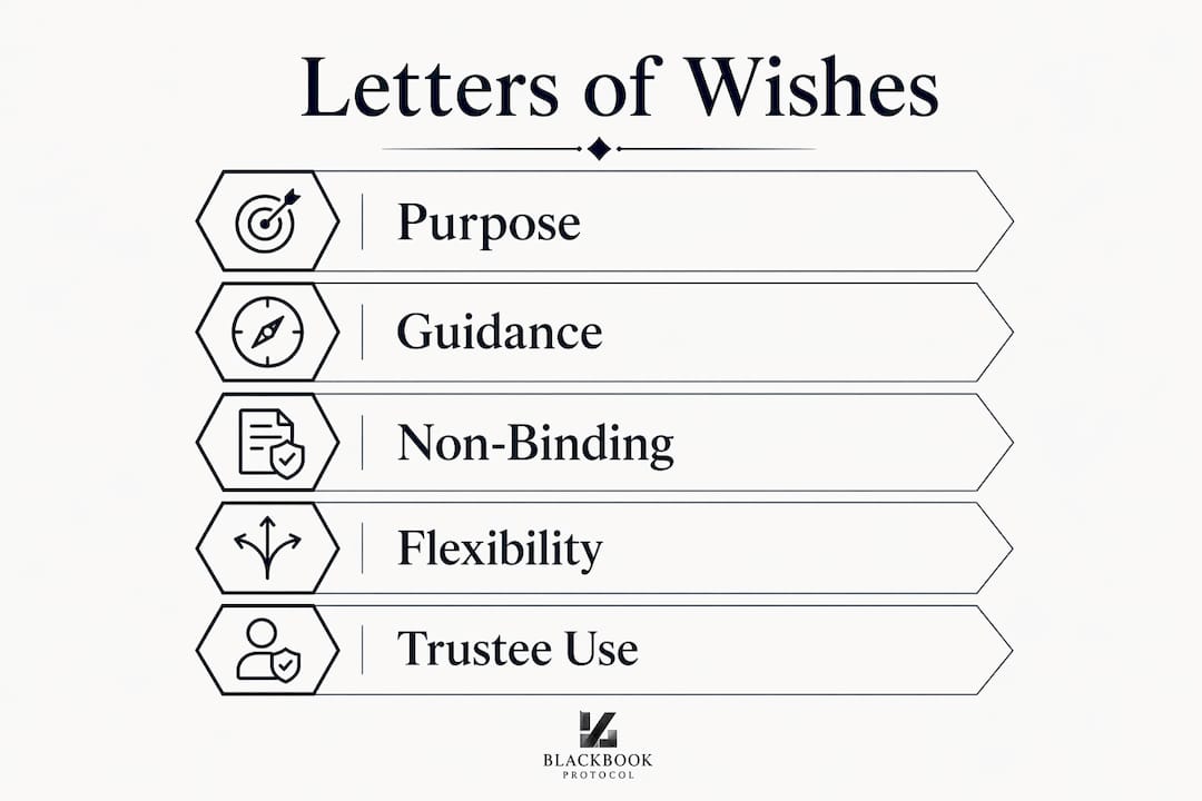 Infographic showing overview of letters of wishes document key points