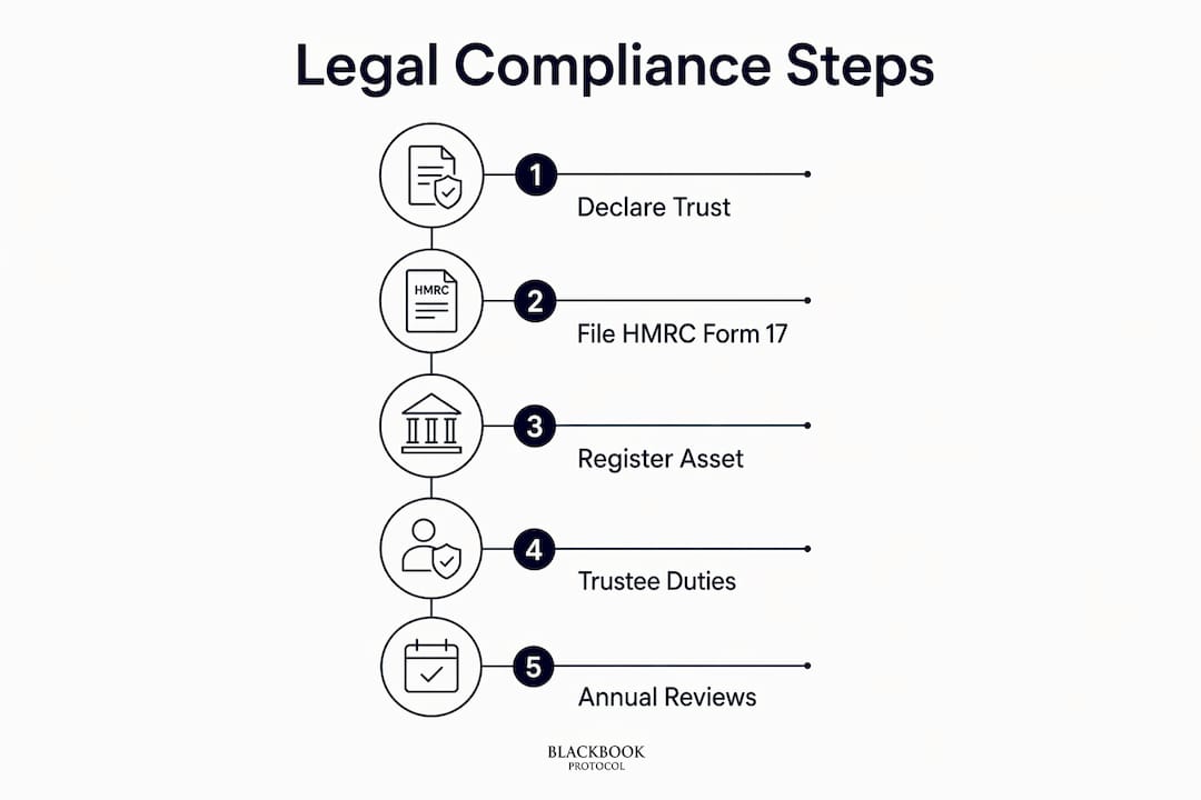 Infographic illustrating legal compliance steps for 95/5 split