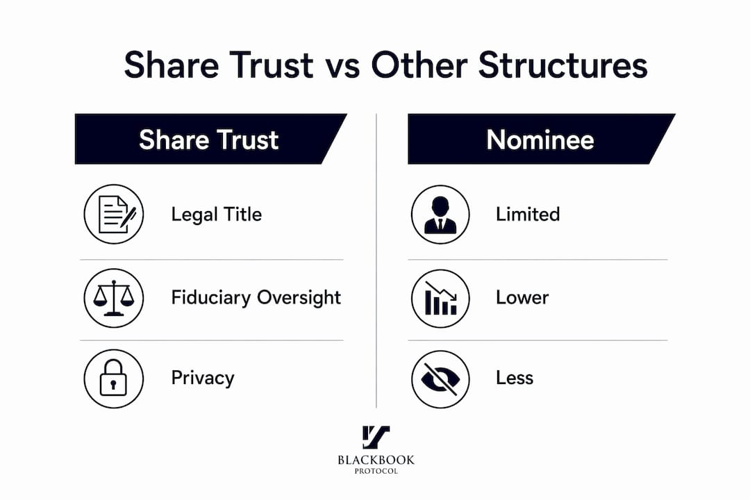 Infographic comparing share trust and nominee structures
