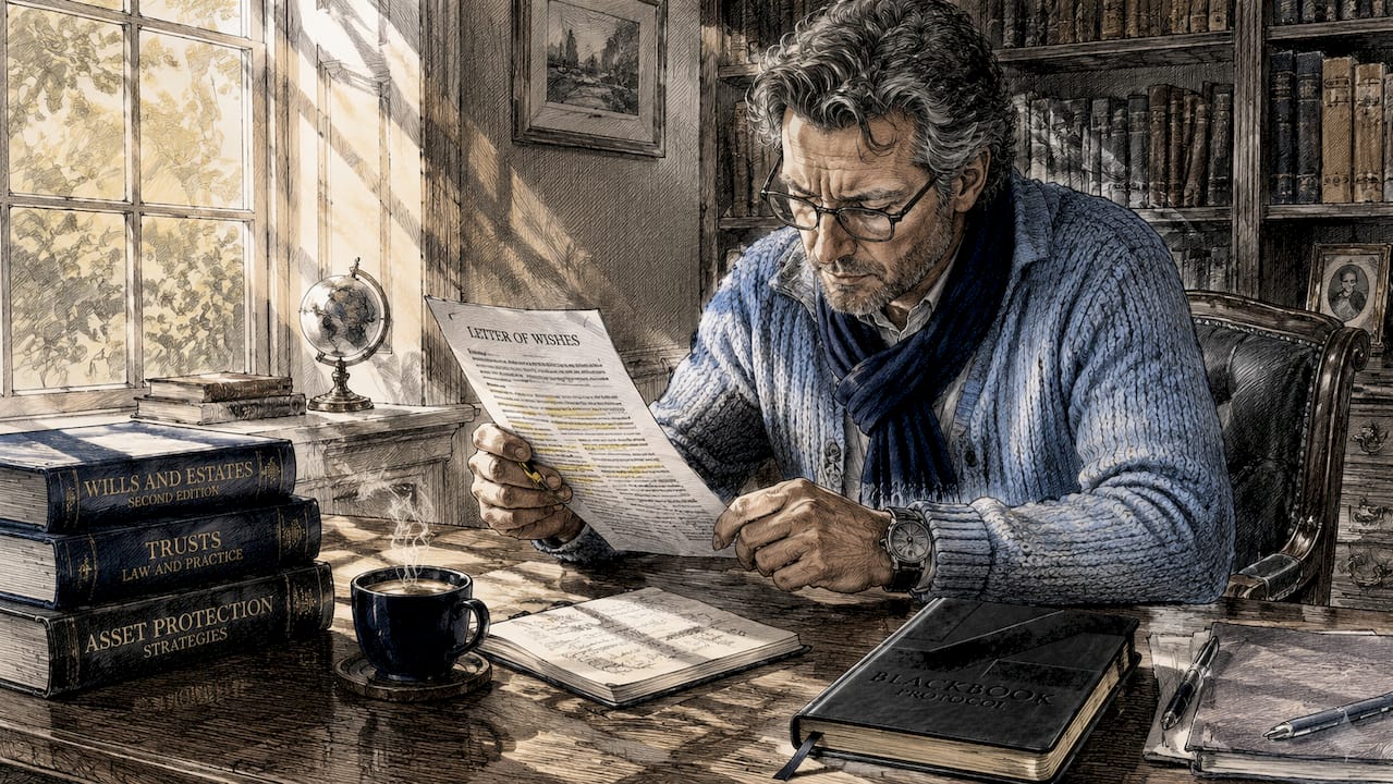 Person reviewing letter of wishes document