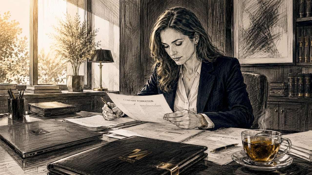 Person reviewing legal documents on desk