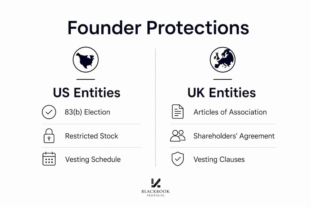 Infographic comparing US and UK founder protections
