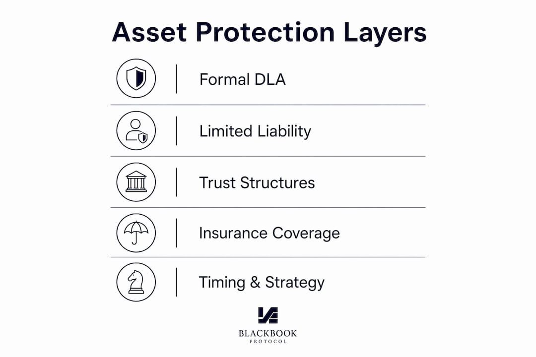 Infographic showing layered asset protection strategies