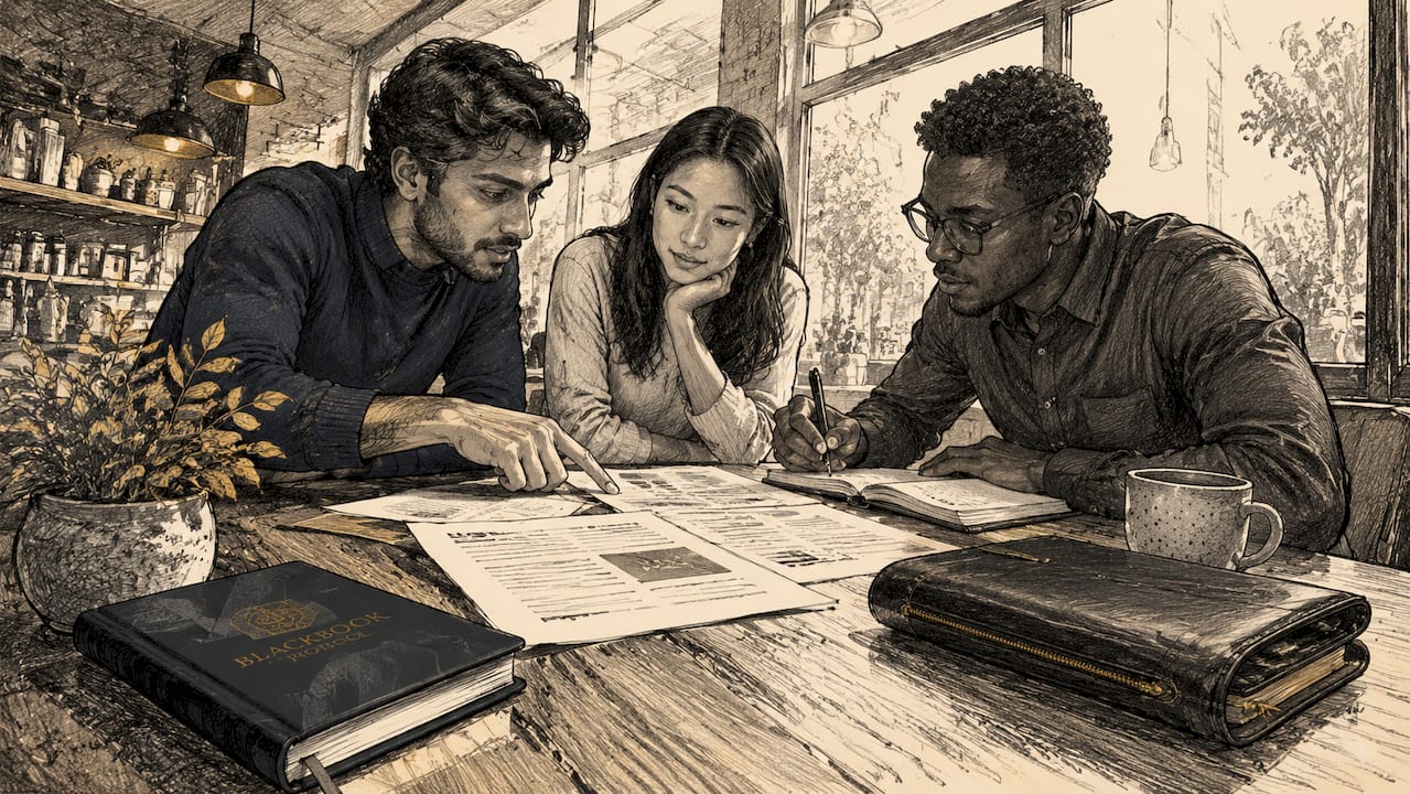 Founders reviewing vesting agreements around table