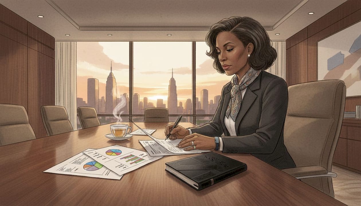 Businesswoman reviewing succession documents