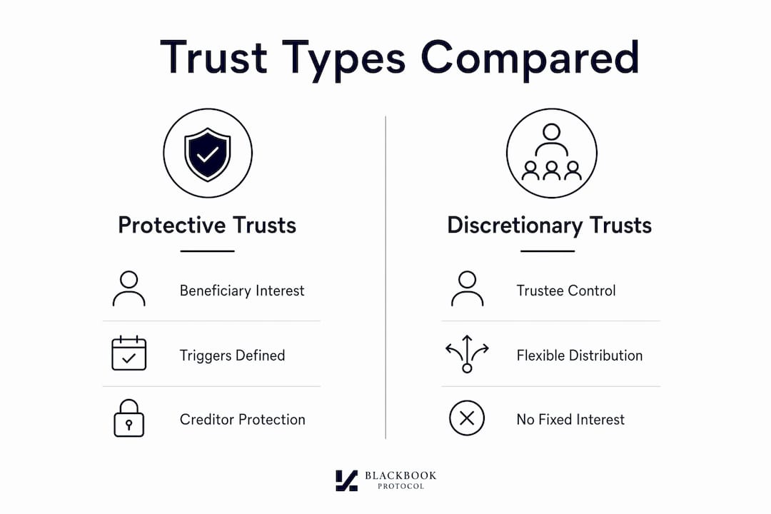 Infographic comparing protective and discretionary trusts