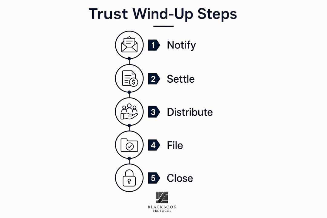 Infographic showing step-by-step trust wind-up process