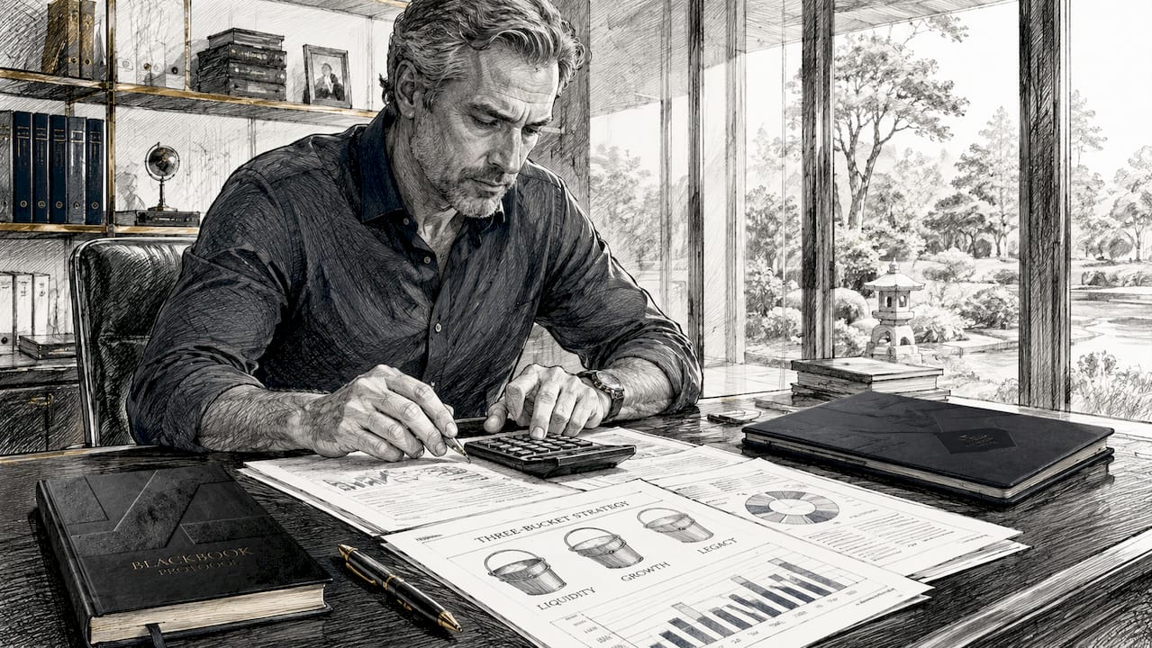 Professional reviewing financial documents at desk