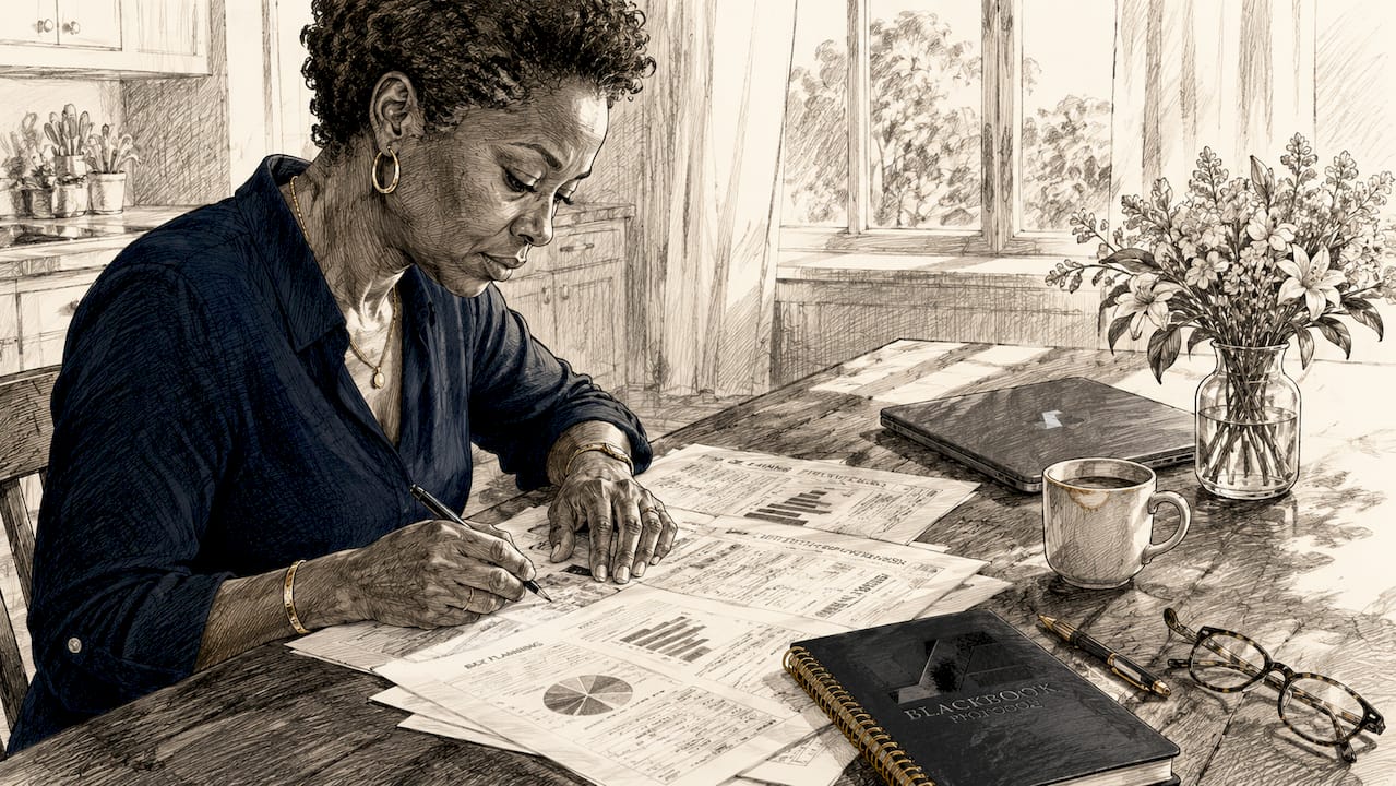 Founder reviewing tax planning documents at home desk