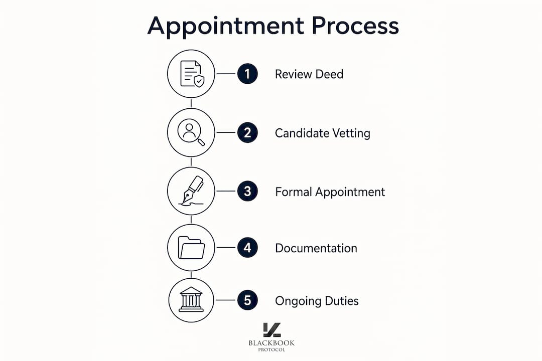 Infographic showing trustee appointment process steps