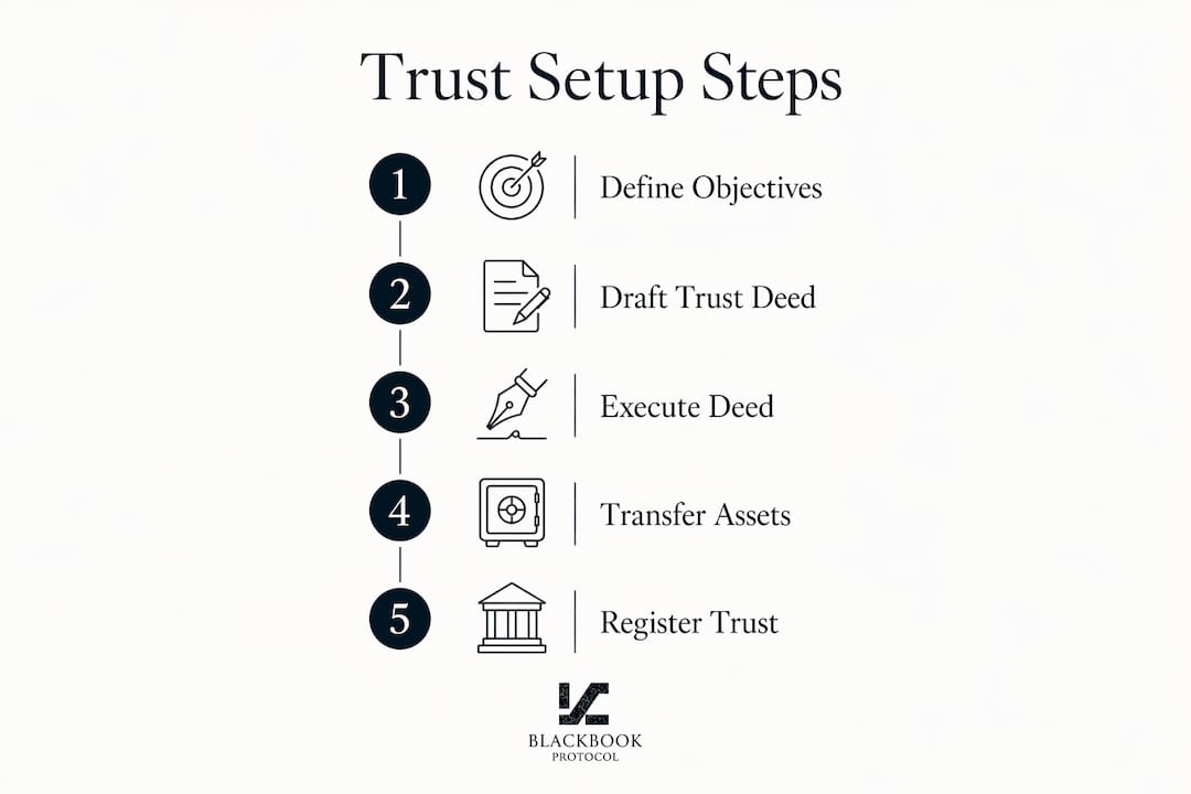 Infographic showing UK trust setup steps