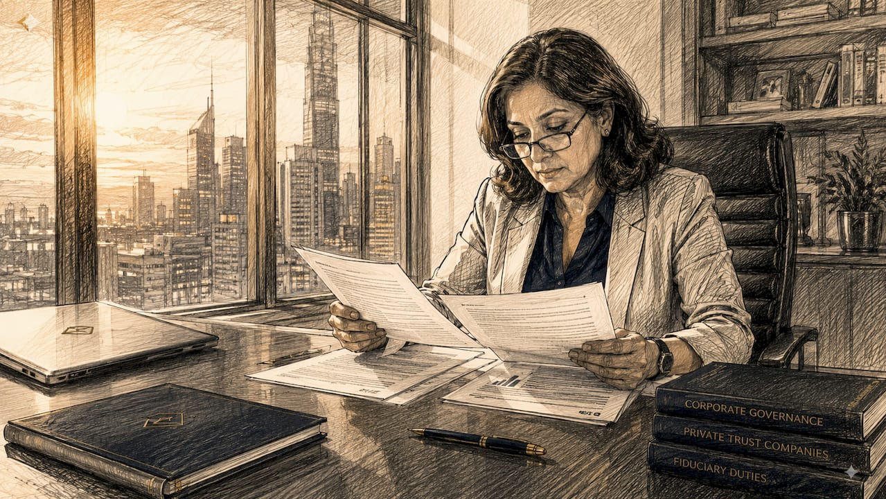 Person reviewing trust company governance documents