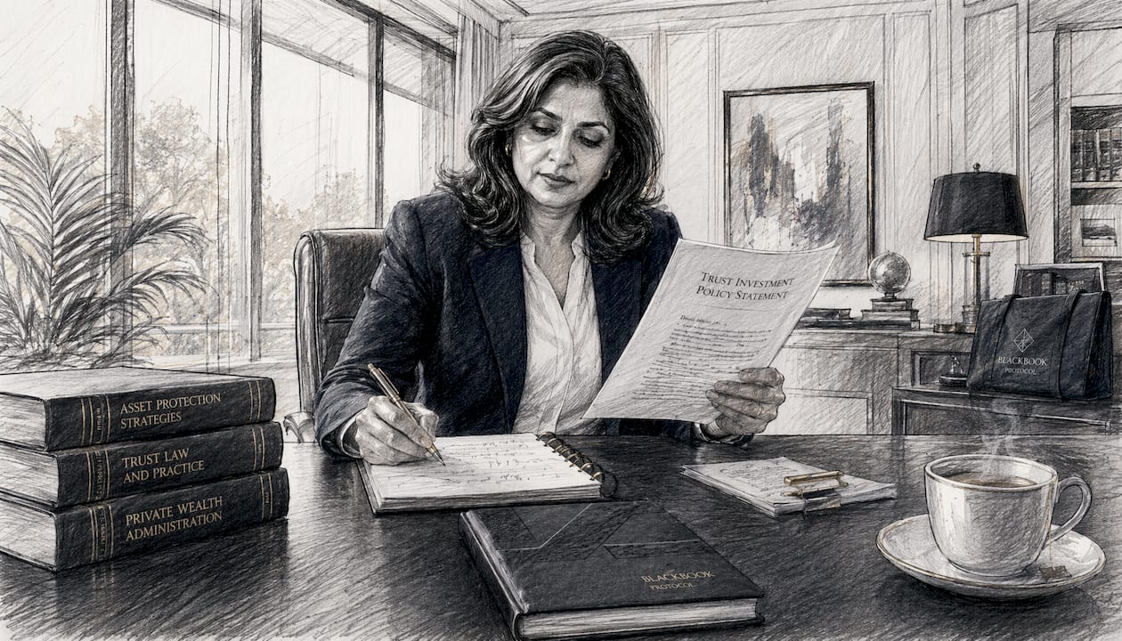 Trustee reading and annotating investment policy statement