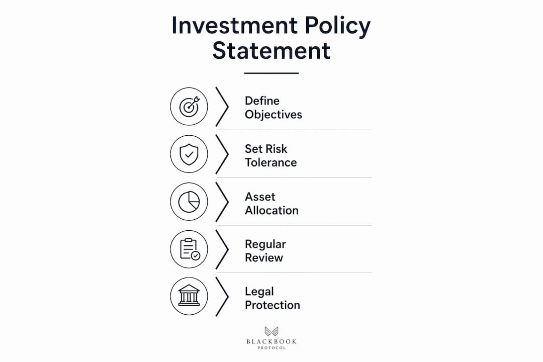 Infographic showing steps of an investment policy statement in trusts