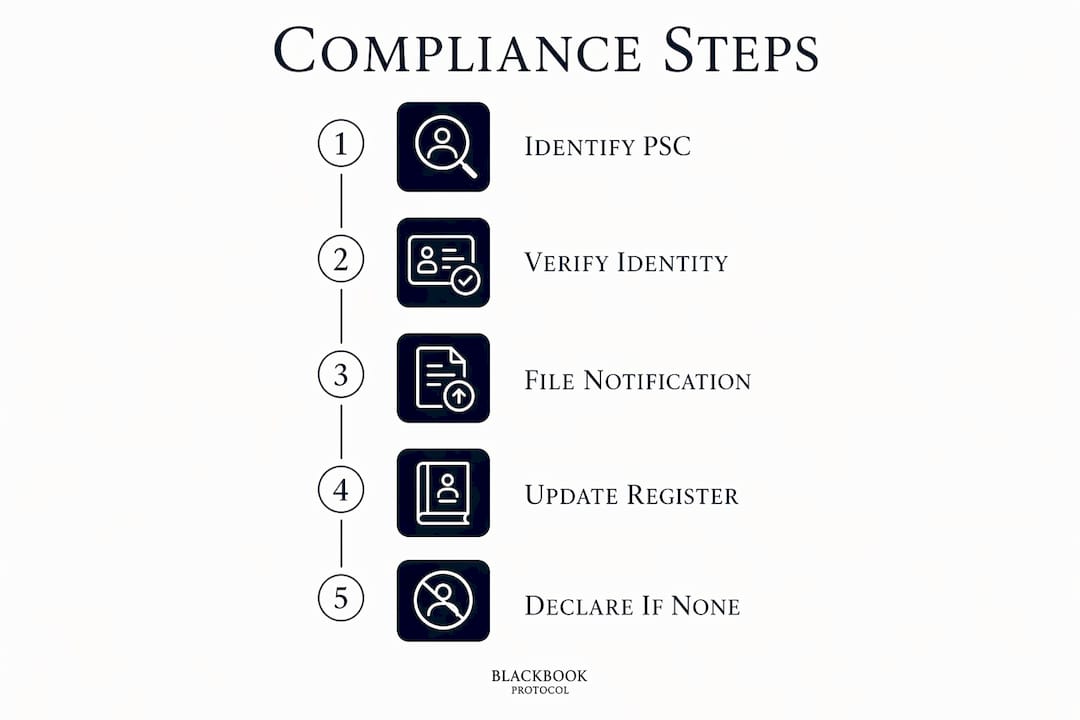 Infographic showing step-by-step ownership disclosure compliance process