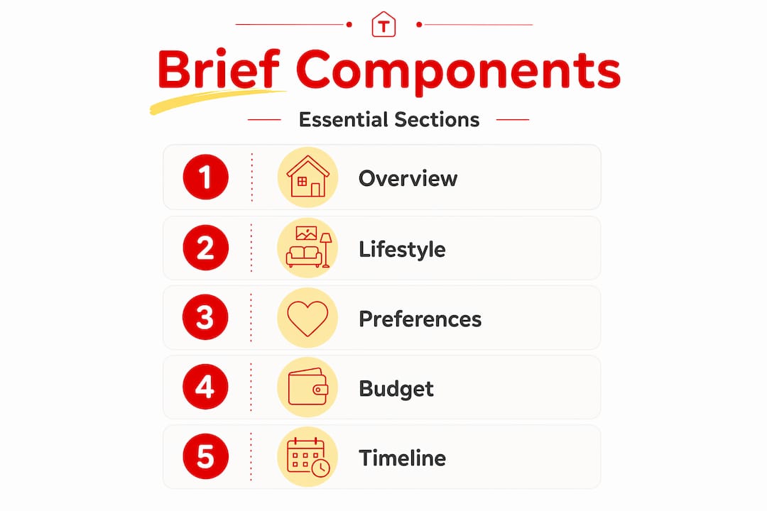 Vertical infographic of client brief’s main components