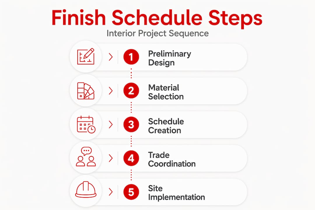 Infographic showing interior finish schedule process steps