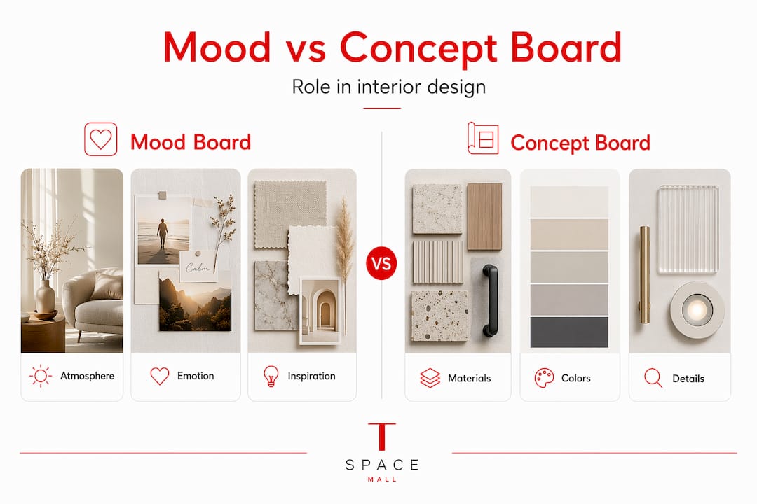 Infographic comparing mood boards and concept boards