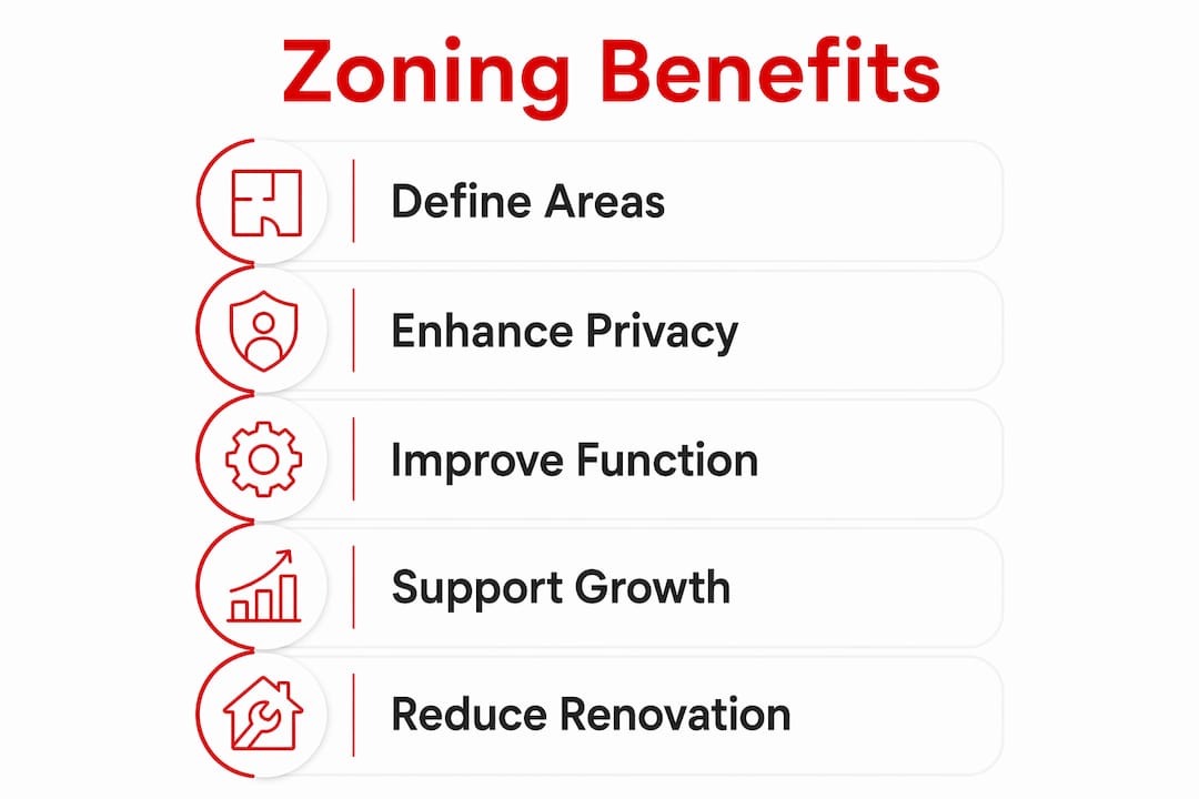 Infographic illustrating benefits of zoning in home layouts