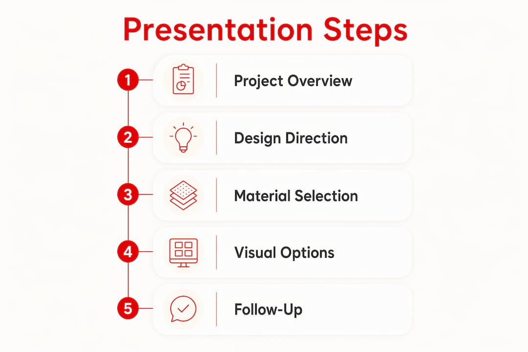 Infographic outlining interior design presentation steps