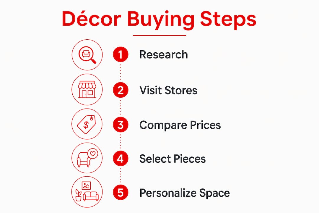 Infographic illustrating steps to buy home décor