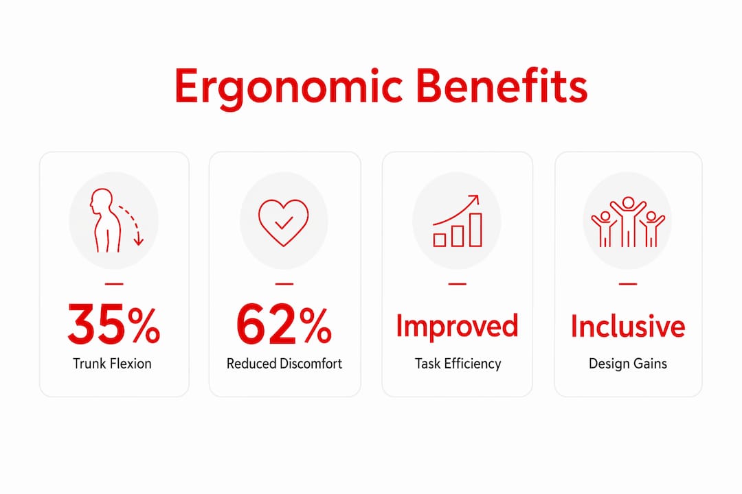 Infographic illustrating key ergonomic benefits in interior design