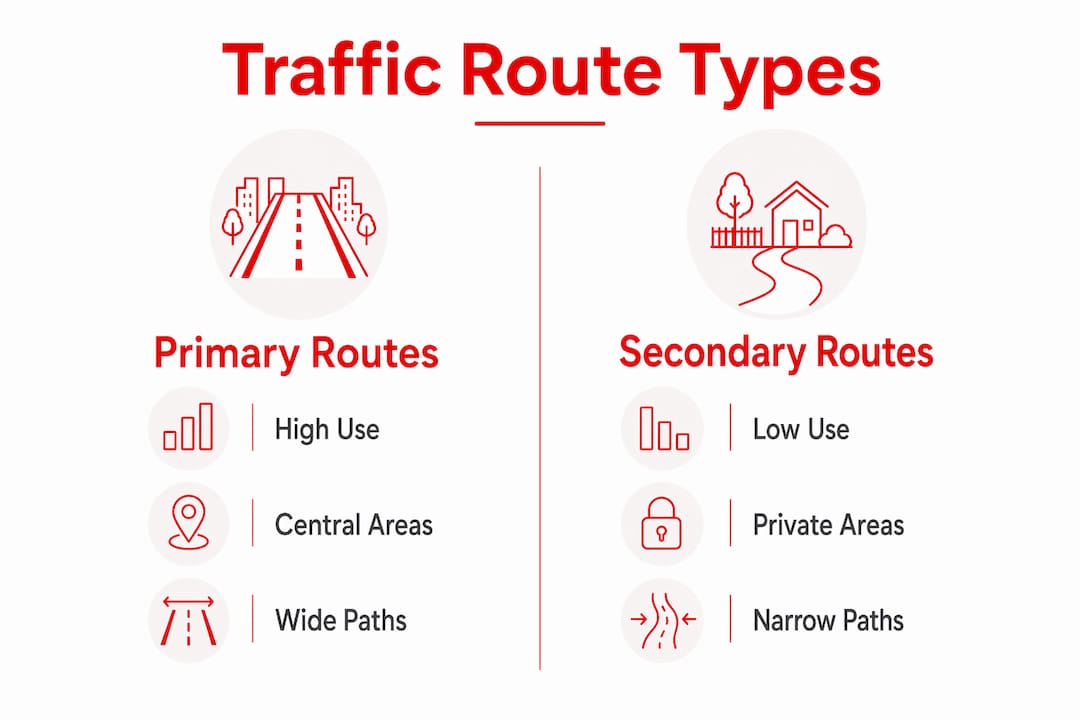 Infographic illustrating primary and secondary traffic routes