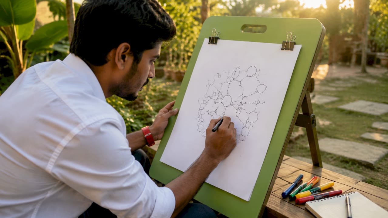 Hands sketching bubble diagram plan