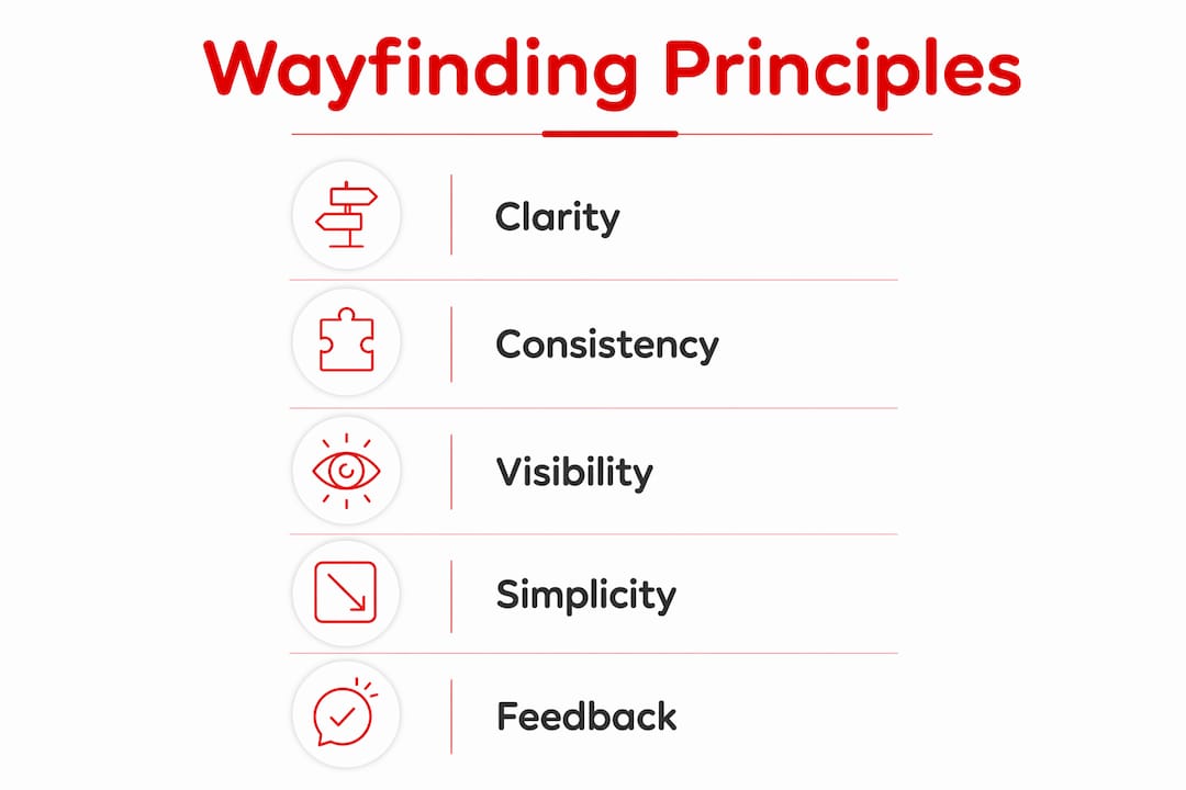 Infographic illustrating fundamental wayfinding principles