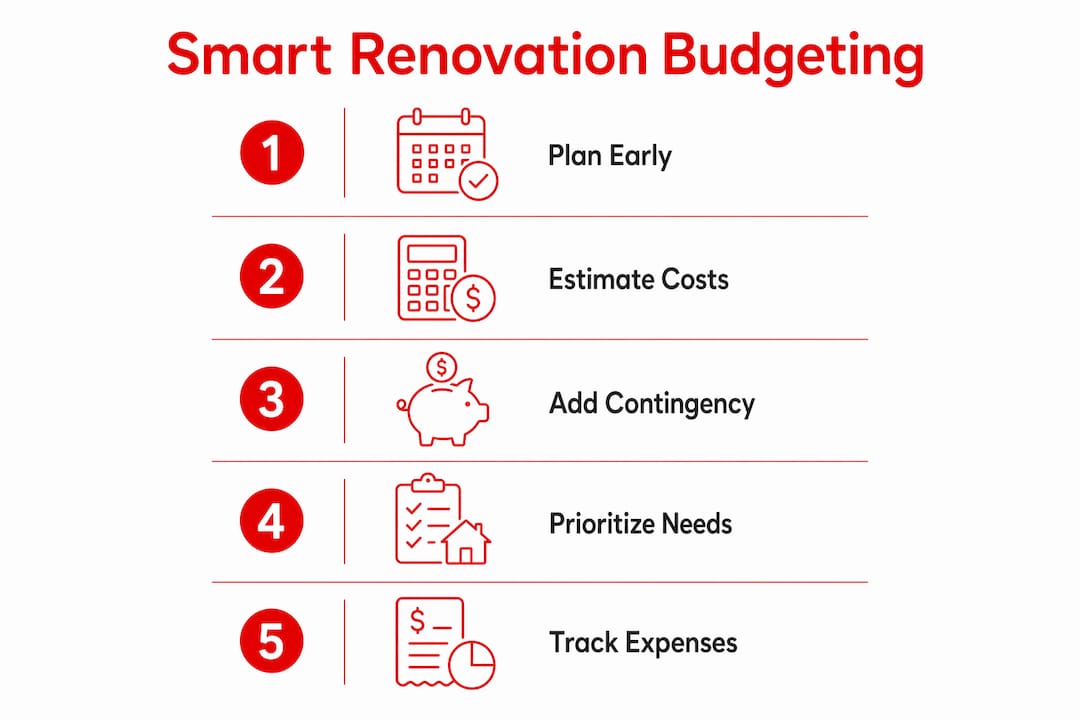 Infographic illustrating five-step renovation budgeting plan