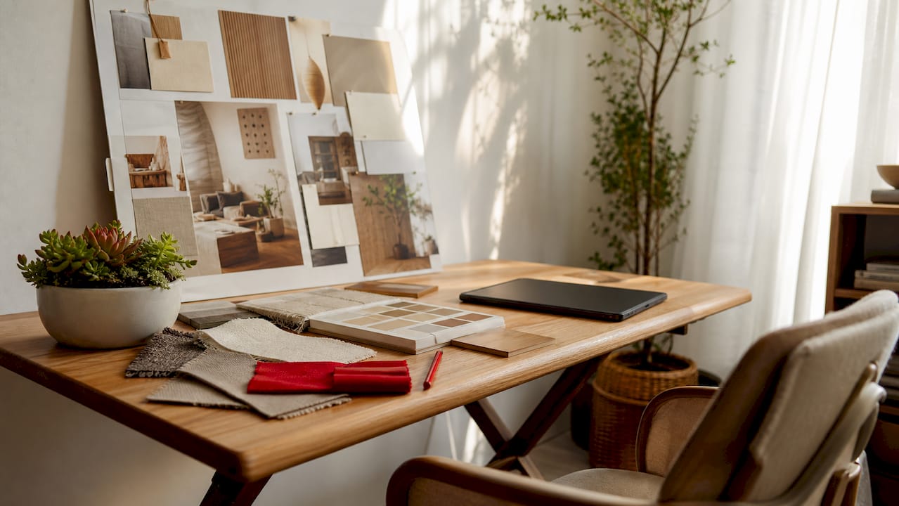 Interior designer's warm minimalism mood board