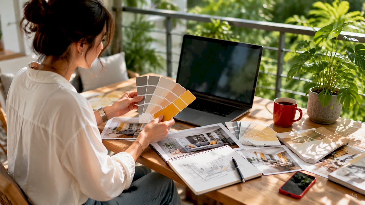 Hands cropping images on laptop for moodboard