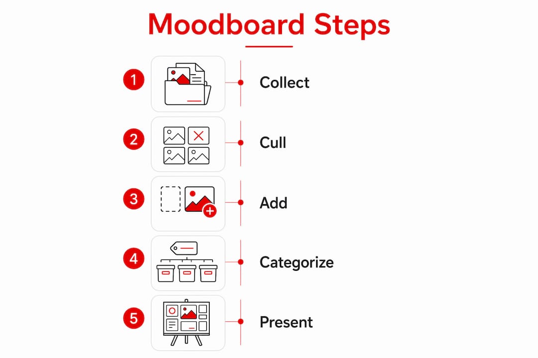 Infographic illustrating key moodboard creation steps